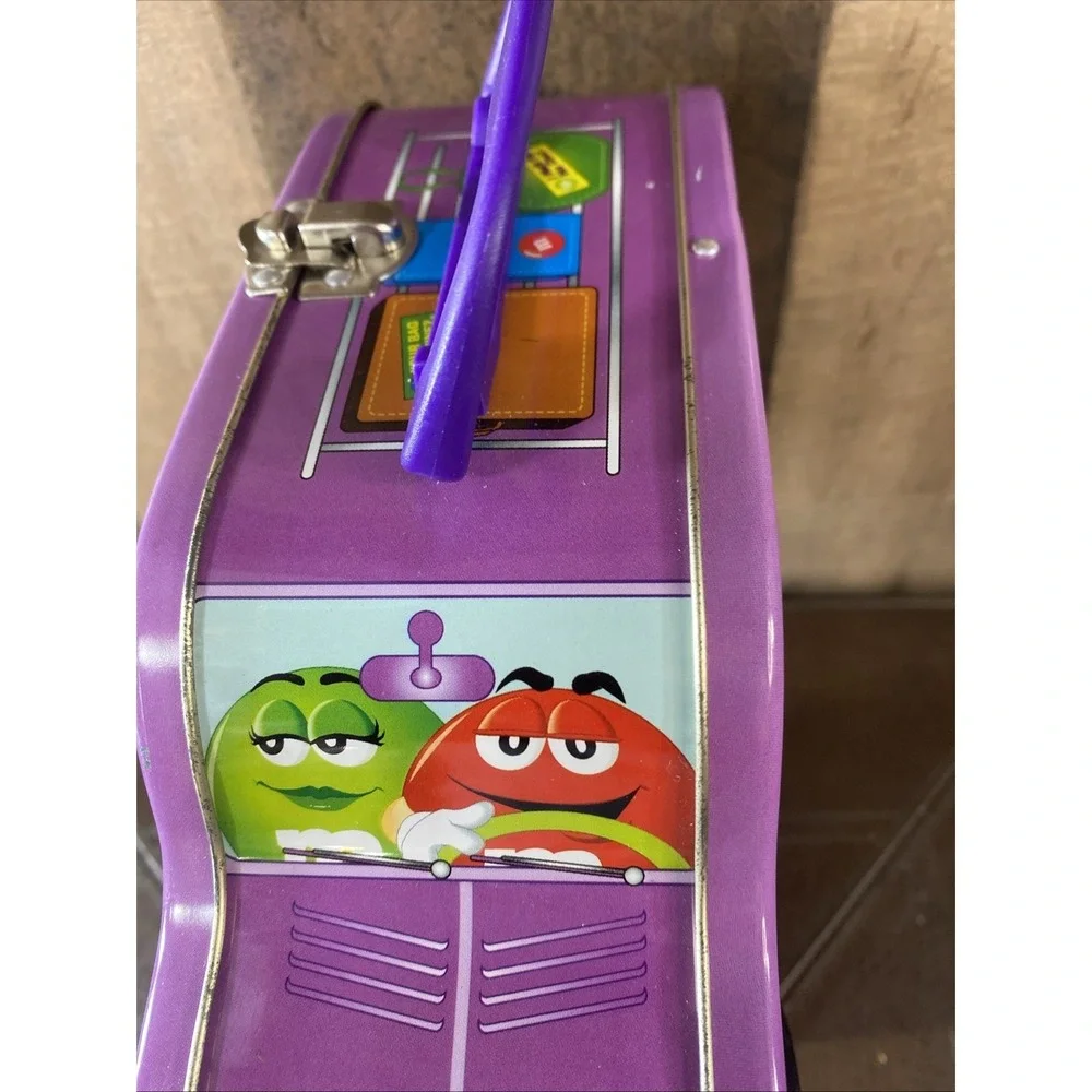 Vintage‎ 2002 M&M's Road Trip Tin Lunch Box Van SUV - Purple w/ Moving Wheels